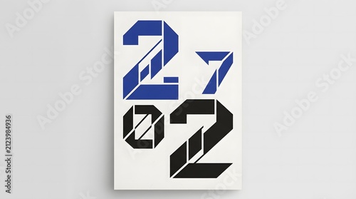 Abstract graphic design featuring the numbers twenty seven and zero two with a modern geometric sliced typography style