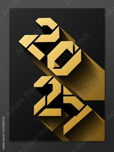 Modern 3d gold typography design for the year 2024 with long shadows on a dark black background