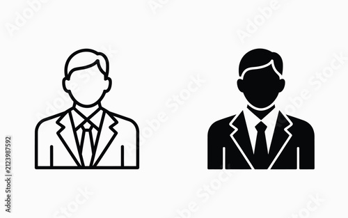 Businessman avatar icons in solid and outline vector graphic design styles