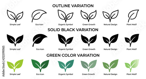 Set of leaf icons in various styles