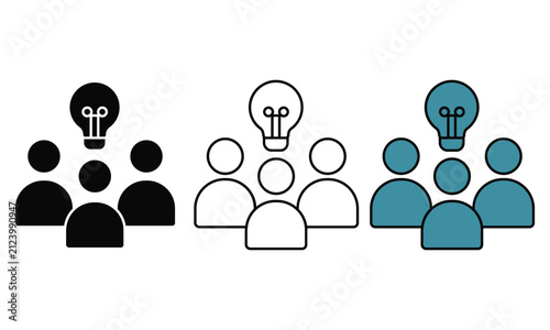 Group of people with a lightbulb above representing a shared idea or innovation