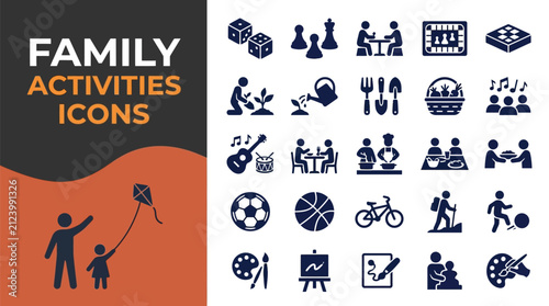 Diverse family activities icons set for creative lifestyle design projects