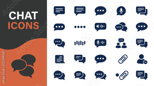 Minimalist dark blue chat bubble vector icons for mobile user interface