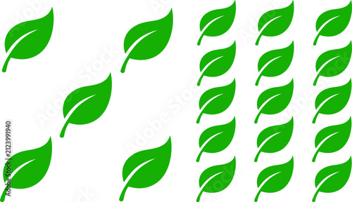 Green simple flat leaf icon set vector graphic illustration for natural plant based organic environmental logo design elements collection pack