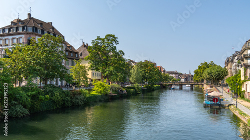 Panorama from the popular Petite France district is known for its cobblestone streets, canals, and well-preserved half-timbered houses, including Maison des Tanneurs, beautiful town for sightseeing