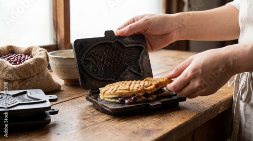 Golden Bungeoppang Pastry Freshly Made in Traditional Fish Mold