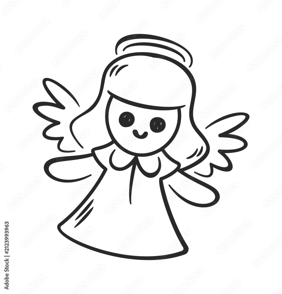Fototapeta premium Angel Ornament Smiling With Halo Line Art