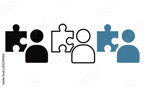 Puzzle pieces connecting with stylized person representing problem solving and integration