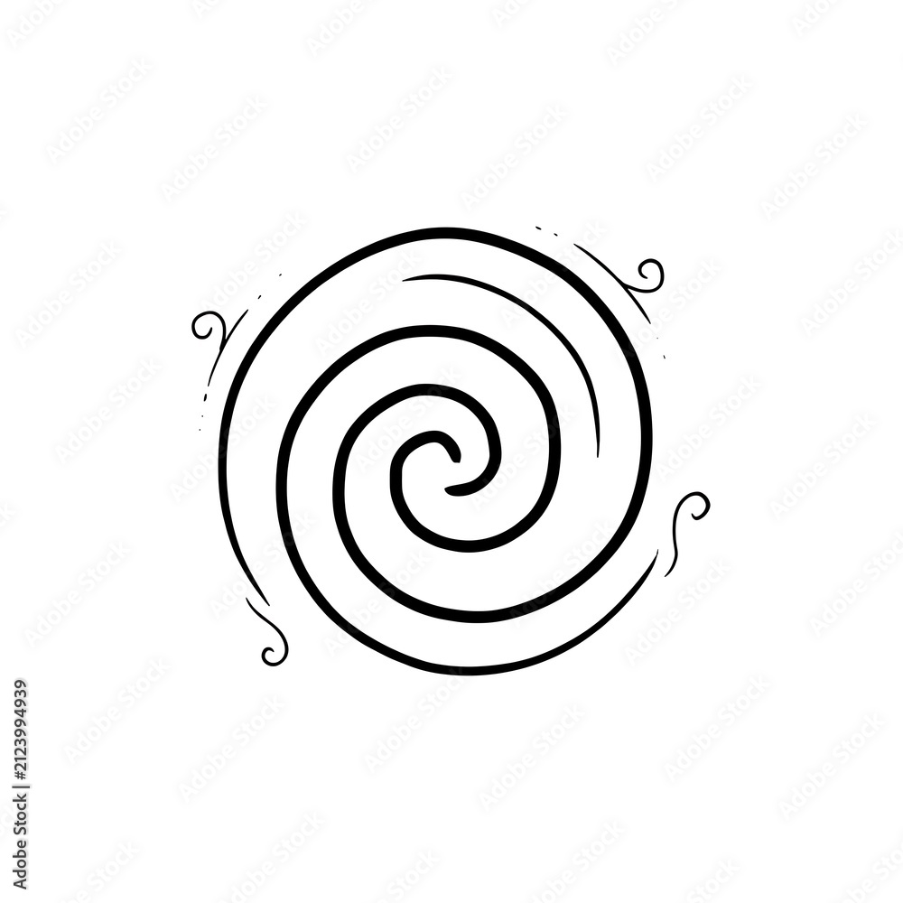 Obraz premium 3d Cartoonish Doodle comic spiral icon swirl, vortex, whirlwind, tornado, wind curl, sketch line symbols in black flat and outline style isolated on white background 