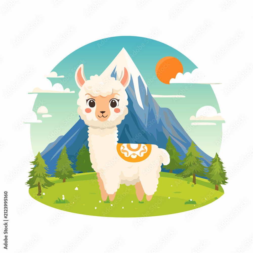 Naklejka premium Baby-Lama auf einer Bergwiese