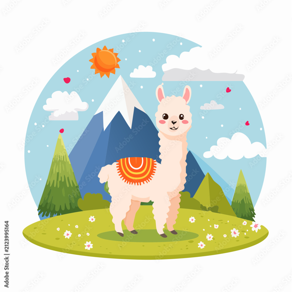 Naklejka premium Baby-Lama auf einer Bergwiese