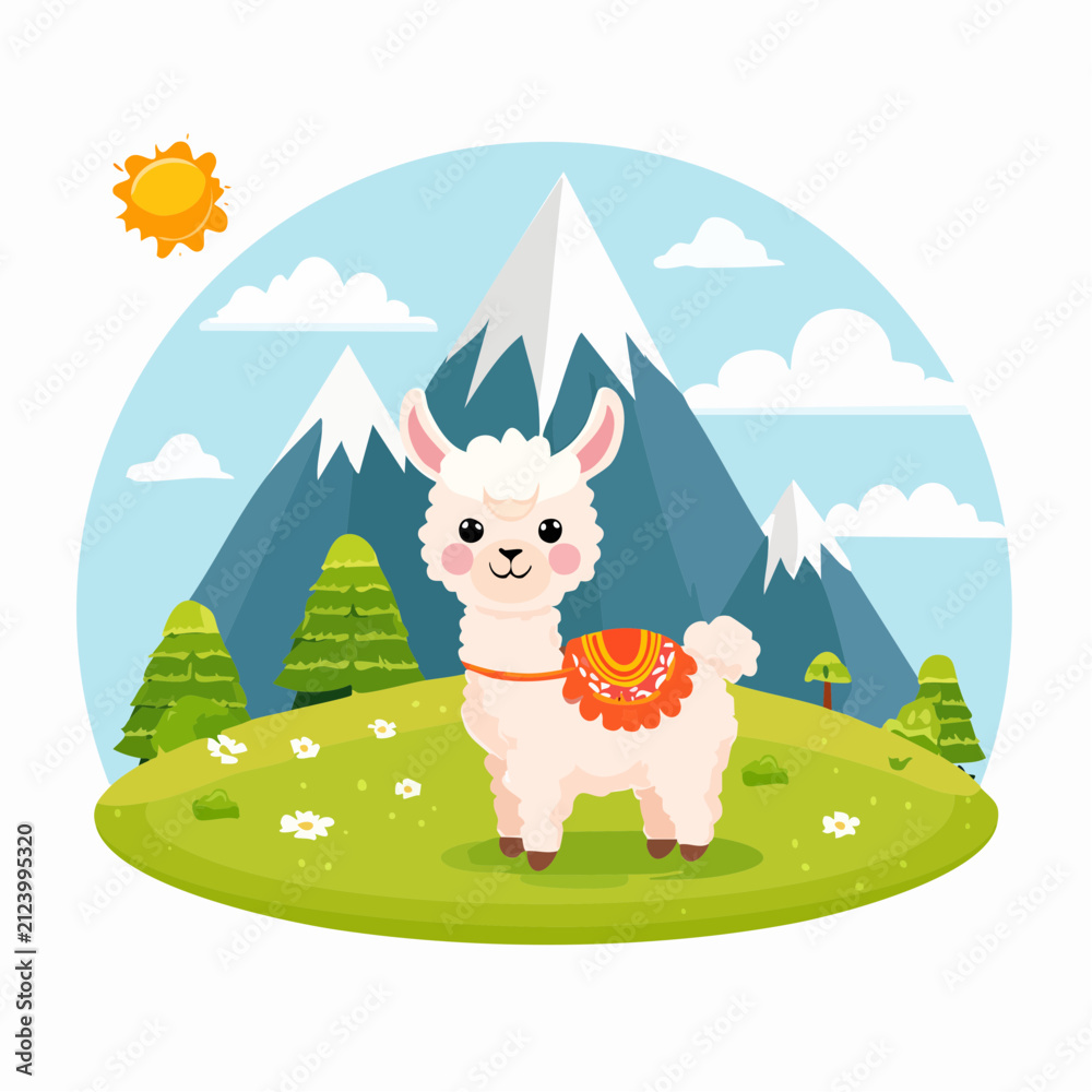 Naklejka premium Baby-Lama auf einer Bergwiese