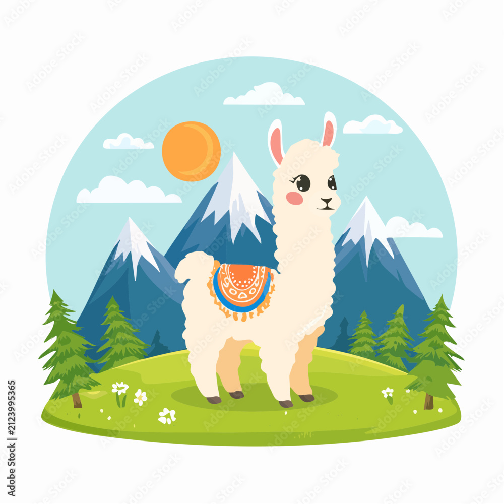 Naklejka premium Baby-Lama auf einer Bergwiese
