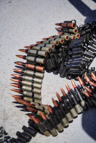 Machine gun belt loaded with cartridges