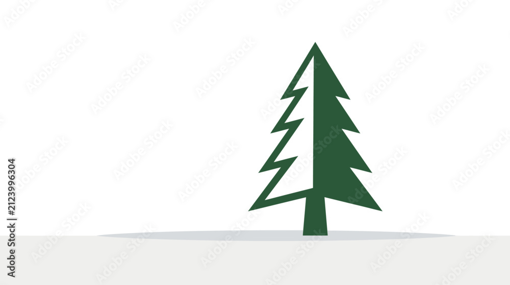 Fototapeta premium Pine tree illustration features a minimalist design with a split green color tone and a clean background.