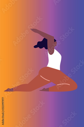Art & Illustration Woman exercising yoga. Woman practicing asana. Relaxing environment. Concept of meditation. Cartoon flat style. Vector