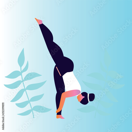 Art & Illustration Woman exercising yoga. Woman practicing asana. Relaxing environment. Concept of meditation. Cartoon flat style. Vector