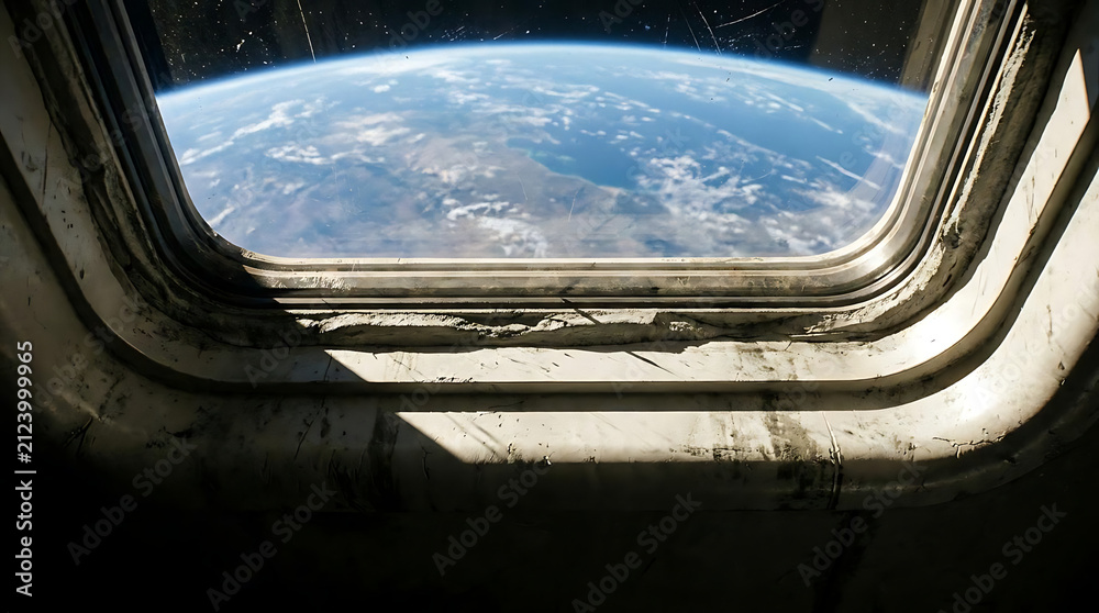 Naklejka premium A breathtaking view of our planet as seen from the window of a spacecraft showcasing the stunning beauty of earth from the vastness of outer space