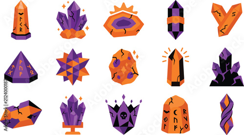 Canvastavla Set of magical halloween parts featuring various purple and orange crystal forma