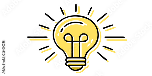 Fotografía Yellow Lightbulb Illustration With Radiating Lines On Black Background