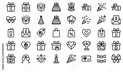 Gift & Celebration Line Icons Editable Stroke Vector EPS10 Set