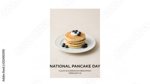 Pancake Stack With Blueberries On A White Plate Food Photography