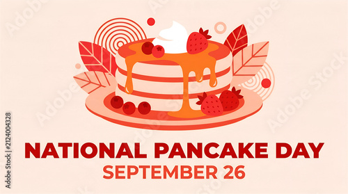 Stacked Pancakes With Strawberries And Syrup Colorful Vector Illustration