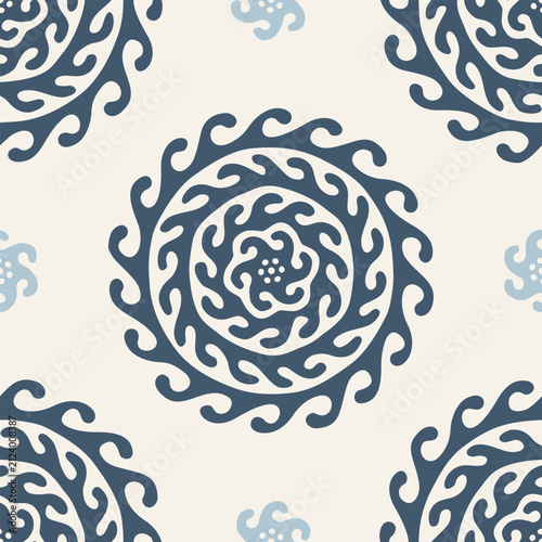 Modern Central Asian rosette repeat seamless pattern for wallpaper fabric gift wrap and stationery