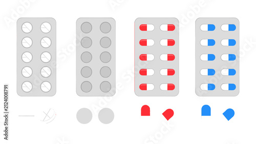 Vector set of blister packs with tablets and capsules