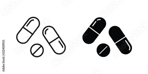 Принти на полотні Medical pills icon set, outline and solid medicine capsule symbols for healthcar