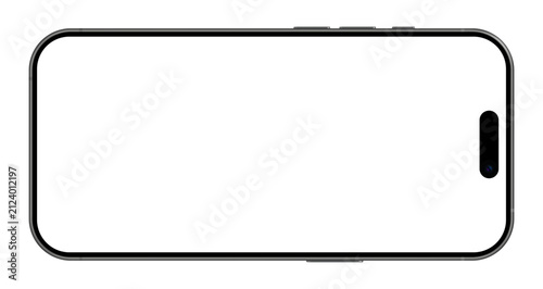 Realistic black smartphone empty screen frame overlay mockup. Mobile phone display template isolated on transparent bg. Device front view. Smart phone horizontal for social media. Vector illustration