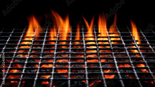 charcoal. Empty charcoal grill with active flames. menu design, packaging mockups, designed for culinary blogs and recipe cards for restaurants, used by marketplace managers.