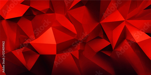 Vibrant red 3D crystal low poly geometric triangle pattern background for modern digital presentation