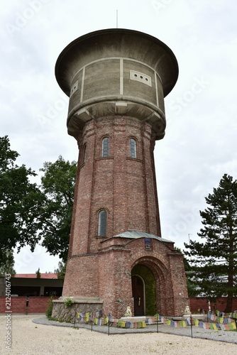 mechanical engineering landmark water tower from year 1966 in Trebon