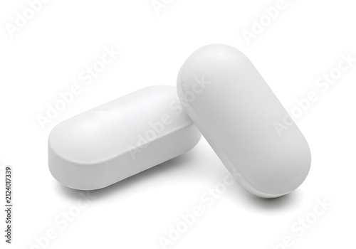 white pills isolated on white background