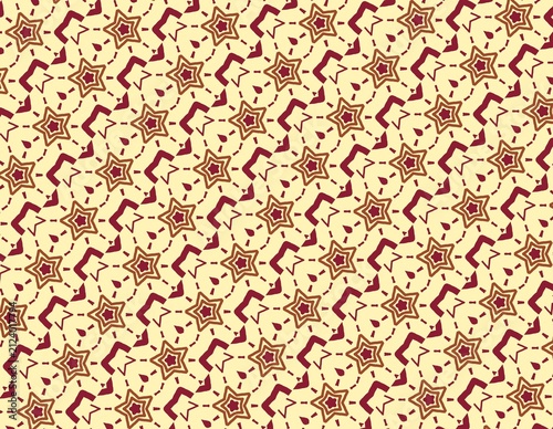 Patterned yellow background with red star geometric shapes, suitable for wallpaper, textiles, and decorative design projects. Great for digital backgrounds.