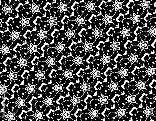 Patterned black background with white star geometric shapes, suitable for wallpaper, textiles, and decorative design projects. Great for digital backgrounds.
