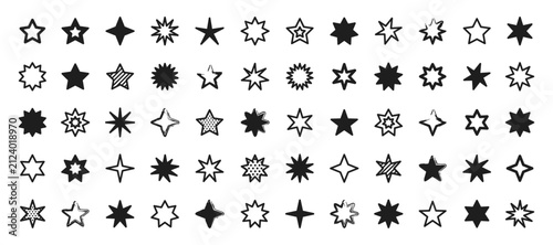 Black Star Icon Set with Modern Shapes – Isolated Vector Collection
