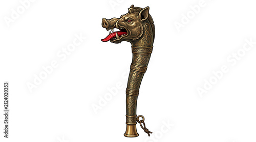 Ancient Celtic Carnyx war trumpet shaped like a boar head
