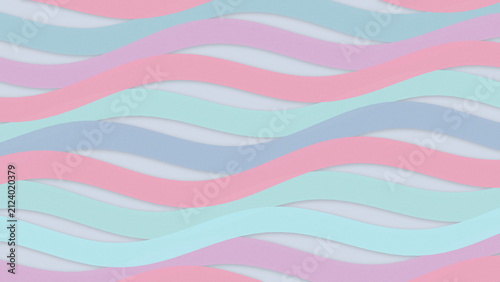 Pastel wavy stripes in pink, light blue, and white create a calm, playful backdrop with soft lighting, ideal for designs needing copy space.