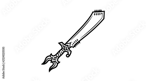 Fantasy falchion broadsword weapon vector line art
