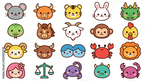 Canvas Print Cute zodiac and animal icons