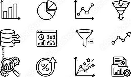 Data analysis and business statistics icons set chart growth outline vector illustration