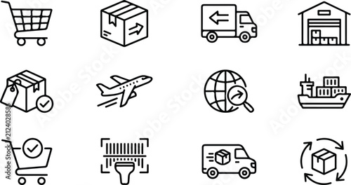 Logistics and delivery shipping icons set supply chain outline vector illustration