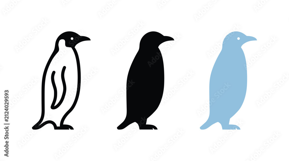 Obraz premium Penguin icon vector set animal silhouette and blue style