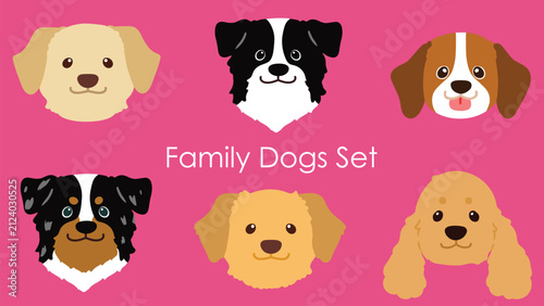 Sporting & Family Dogs front face Illustration Set non-outlined