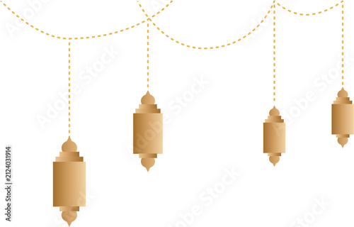 Hanging decorative lanterns with dotted strings on white background