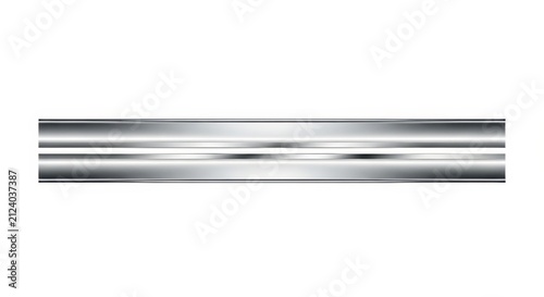Two Parallel Shiny Metallic Chrome Horizontal Bars Border Design Element Isolated on White Background