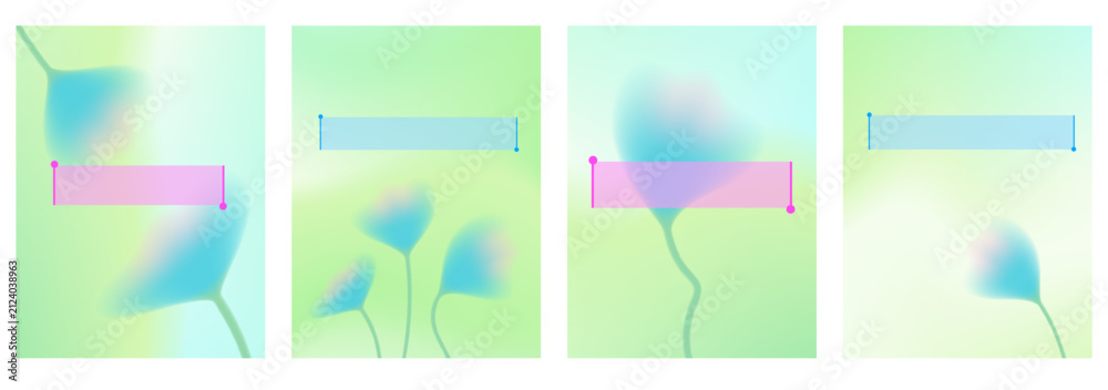 Naklejka premium Quote background set with blurred floral bg and text boxes. Green gradient place blue and pink frames over gentle flowers. Vector quotation background set for social media post or scrapbook layout bg