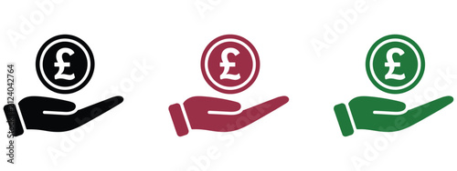 Bild auf Leinwand hand holding pound sterling coin icons for financial and business concepts